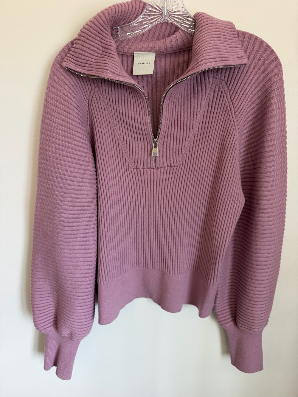 Varley Dusty Mauve Ribbed Half-Zip Sweater